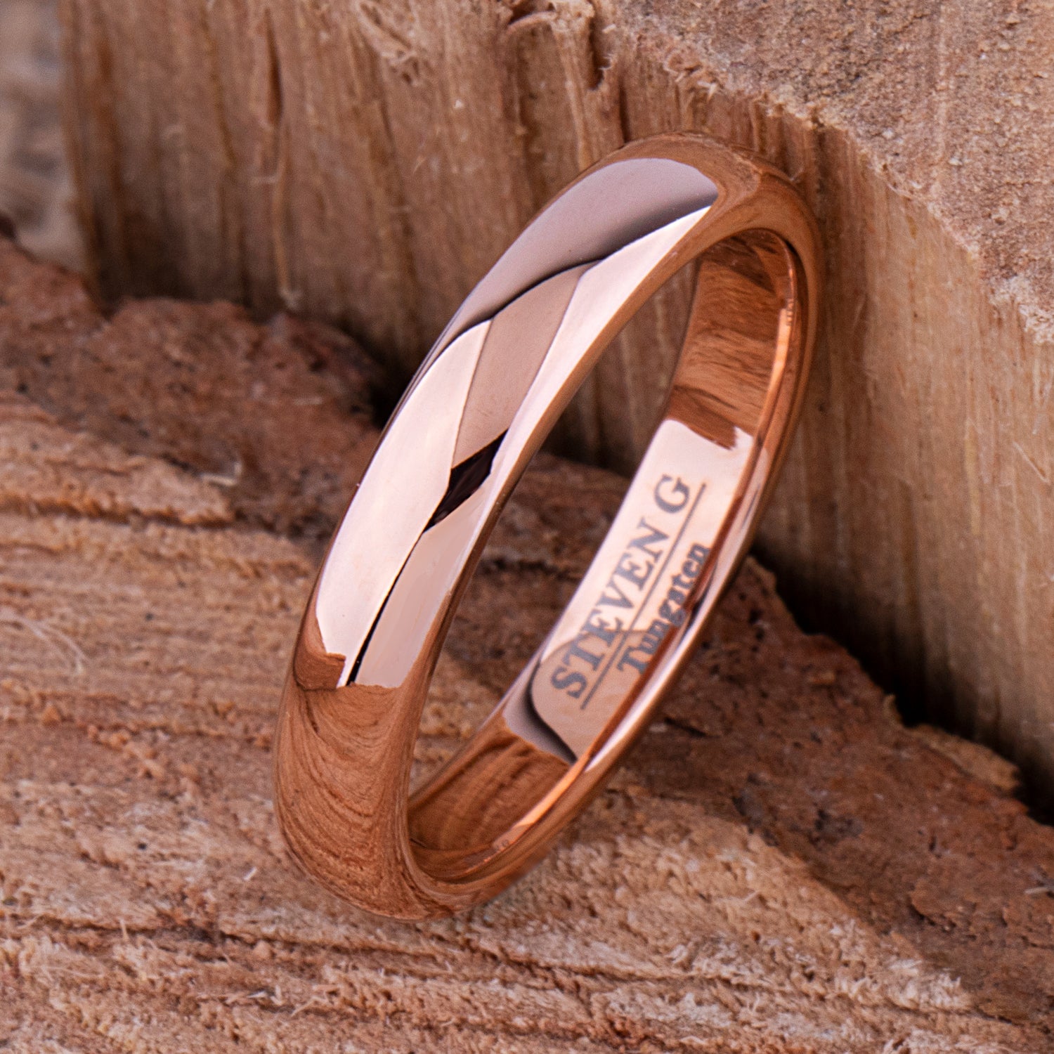  Tungsten Ring with Rose Gold - 4mm Width