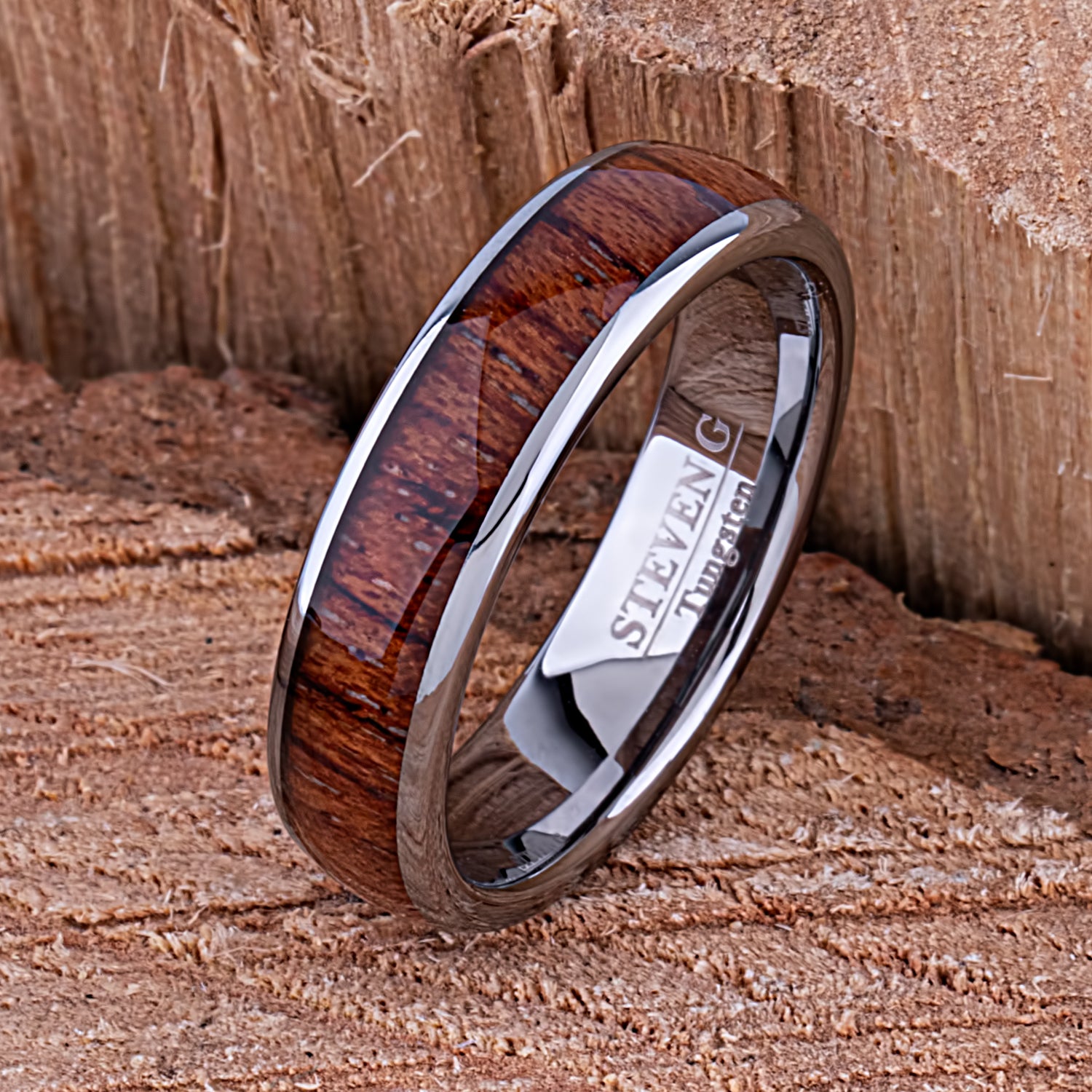 Tungsten Ring with Padauk Wood Inlay - 6mm Width