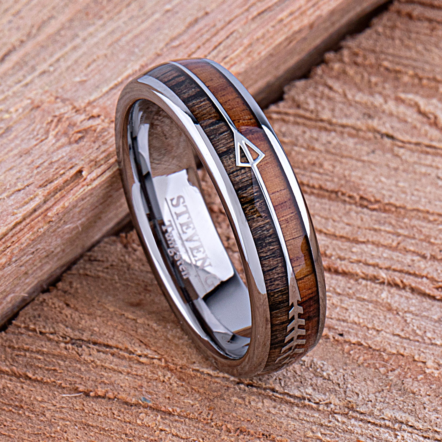 Tungsten Ring with Koa and Black Zebra Wood - 6mm Width