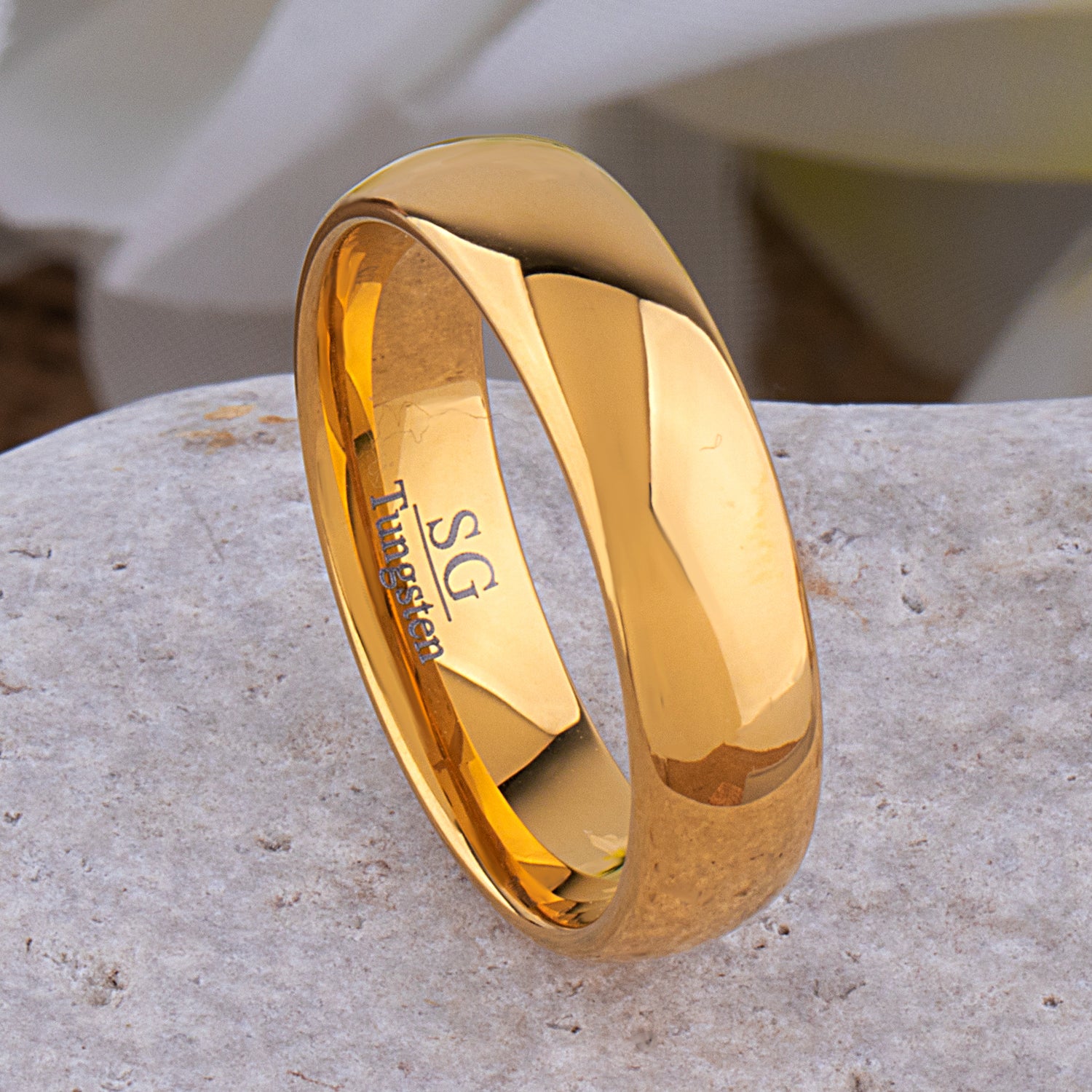  Tungsten Ring with Yellow Gold - 6mm Width