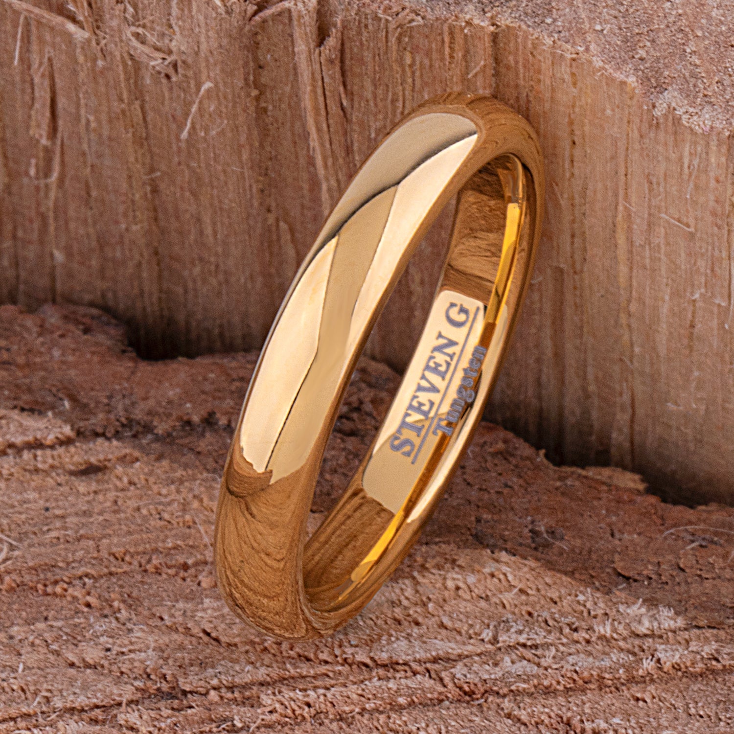 Tungsten Ring with Yellow Gold - 4mm Width