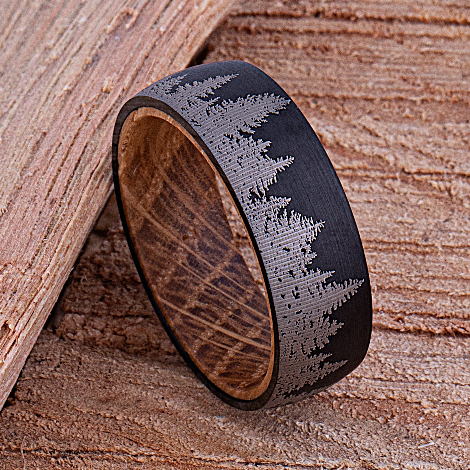 Tungsten Ring with Whiskey Barrel - 8mm Width