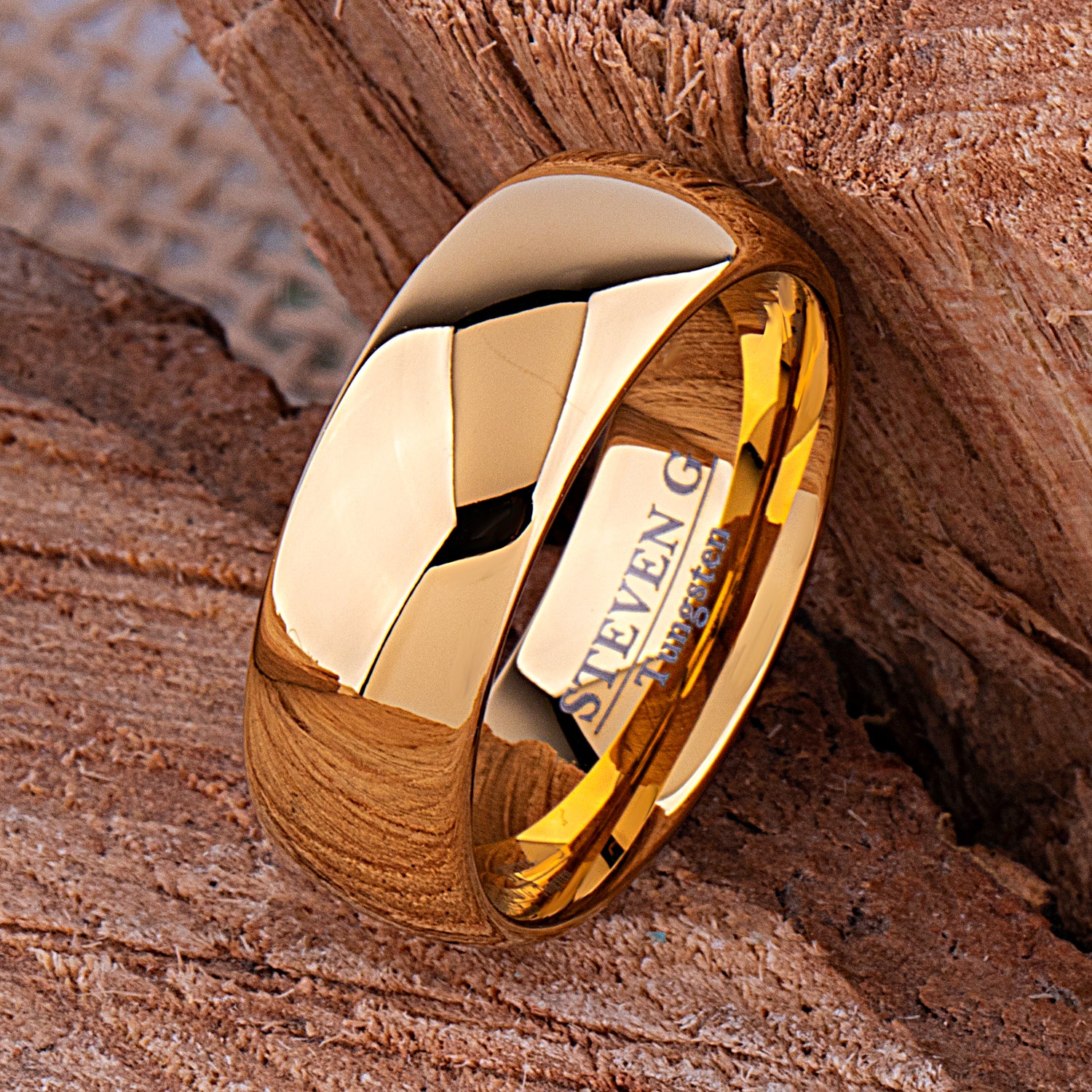 Tungsten Ring with Yellow Gold - 8mm Width