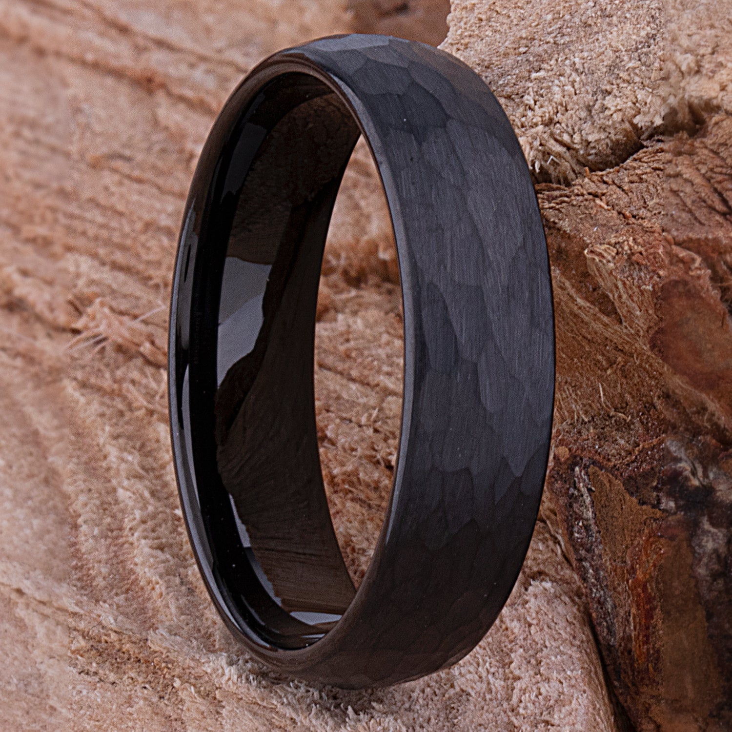 Black Tungsten Men's Wedding Band 6mm Wide with high quality Light Hammer and Brushed Finish, Unique Wedding Ring or Anniversary Gift For Him