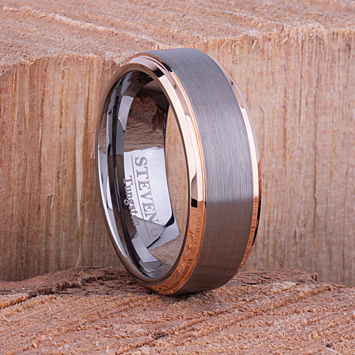 Tungsten Ring with Rose Gold 8mm - TCR082 rose gold men’s wedding or engagement band or promise ring for boyfriend