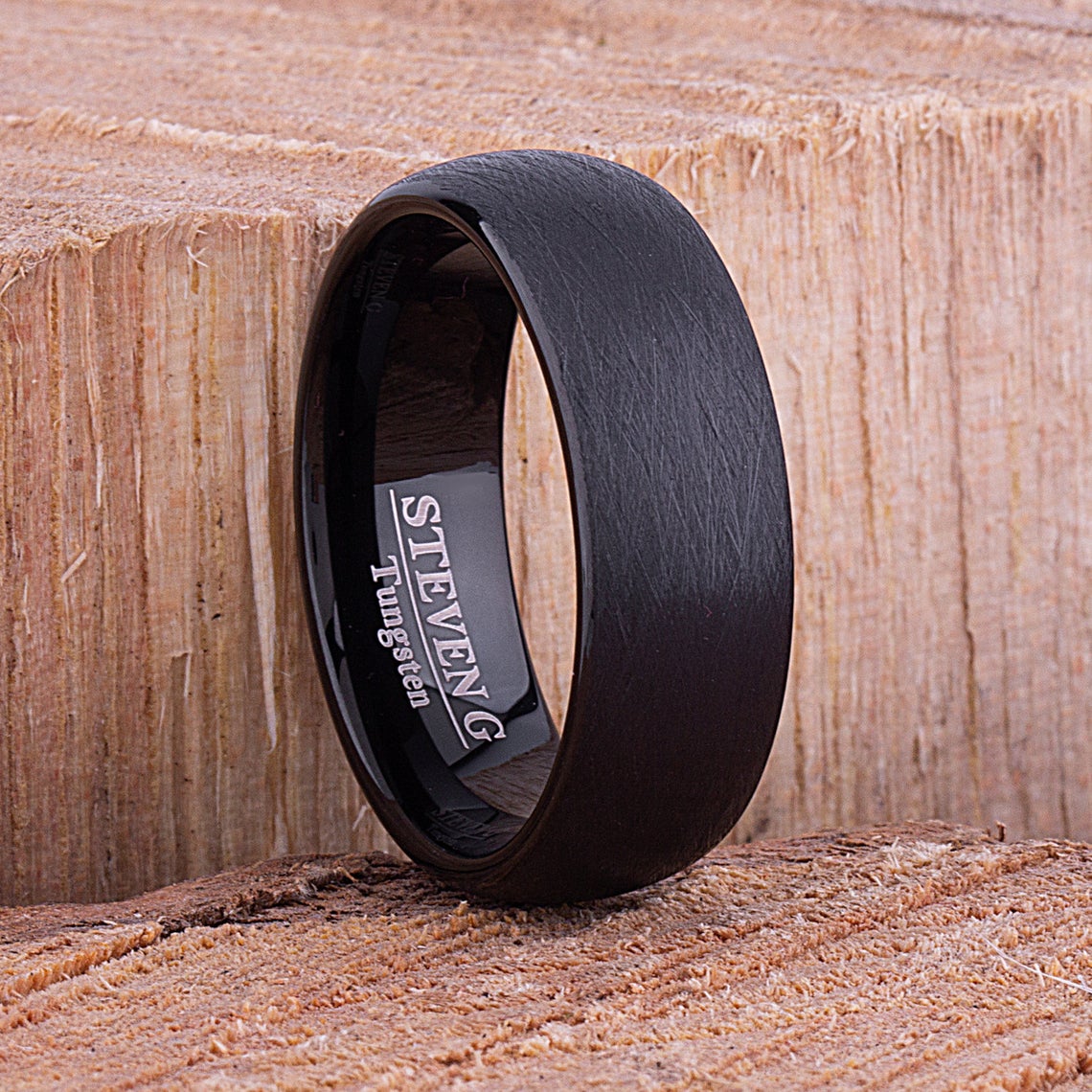 Black Tungsten Band 8mm - TCR097 unique black and blue men’s engagement or wedding ring or anniversary band