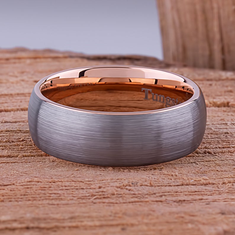 Gunmetal Wedding Ring,Rose Gold Wedding Ring,8mm Wedding Ring,Tungsten Carbide Ring,8mm Wedding Ring,Anniversary Ring,Engagement 2024 Ring,18k