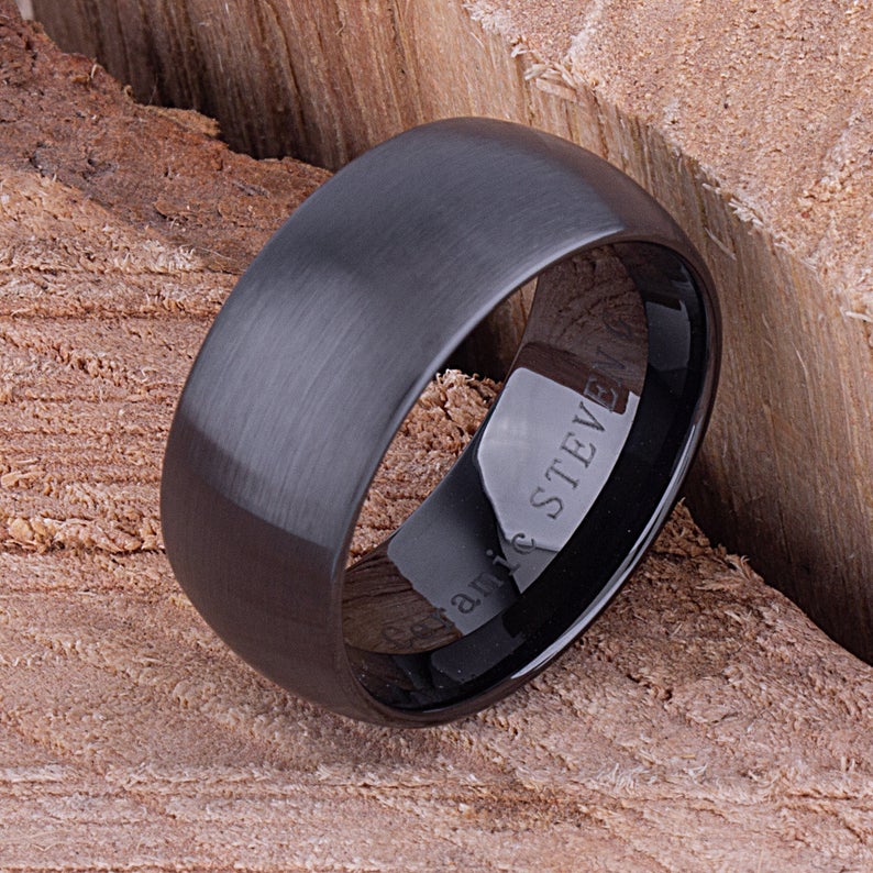 Men's Black Ceramic Wedding Ring - 10mm Width CER036-7 men’s wedding ring or engagement band, promise ring or anniversary ring gift for him - Steven G Designs