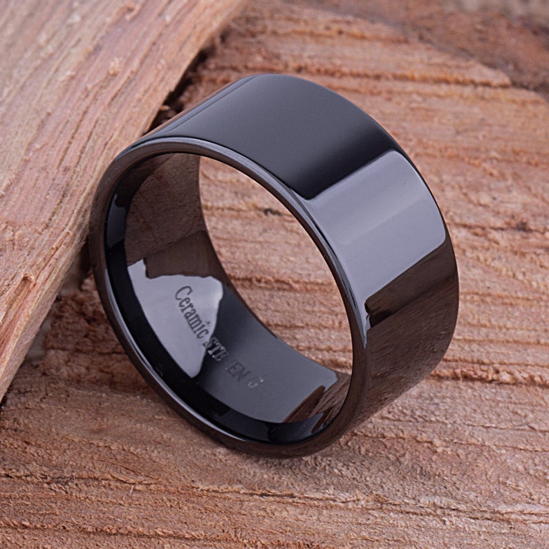 Men's Black Ceramic Engagement Band - 11mm Width - men’s wedding ring or engagement band, promise ring or anniversary ring gift for him - Steven G Designs