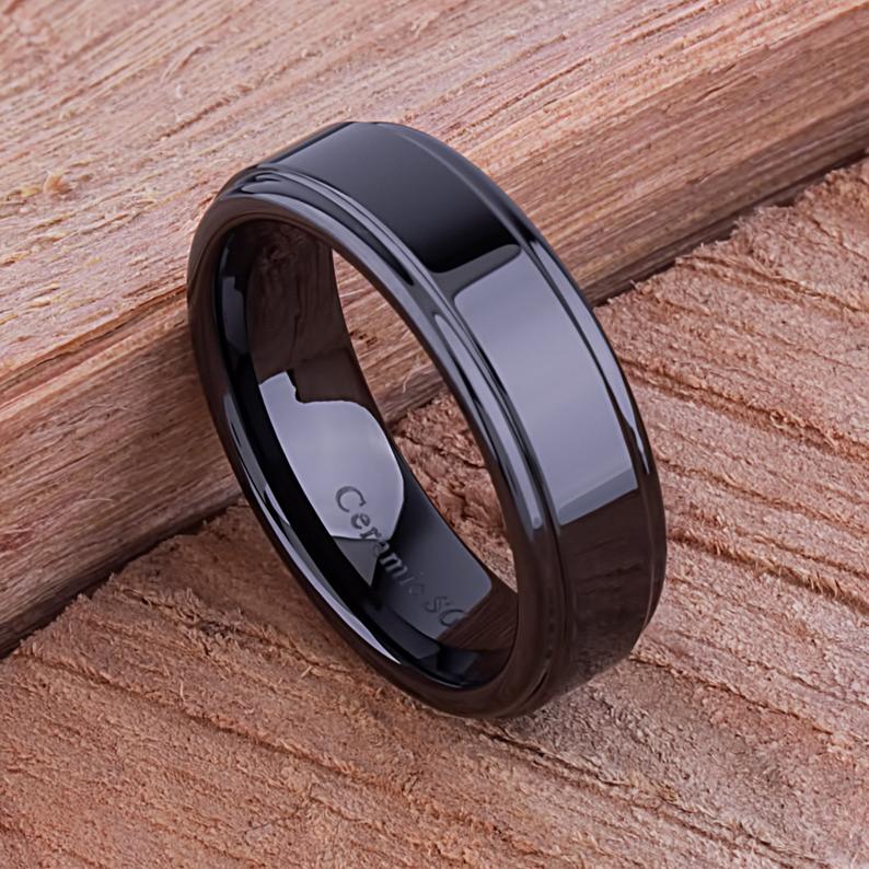 Men's Black Ceramic Wedding Ring - 7mm Width CER023-8 men’s wedding ring or engagement band, promise ring or anniversary ring gift for him - Steven G Designs