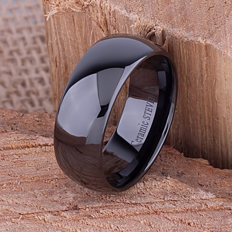 Ceramic Traditional Men's Wedding Ring - 9mm Width - men’s wedding ring or engagement band, promise ring or anniversary ring gift for him - Steven G Designs