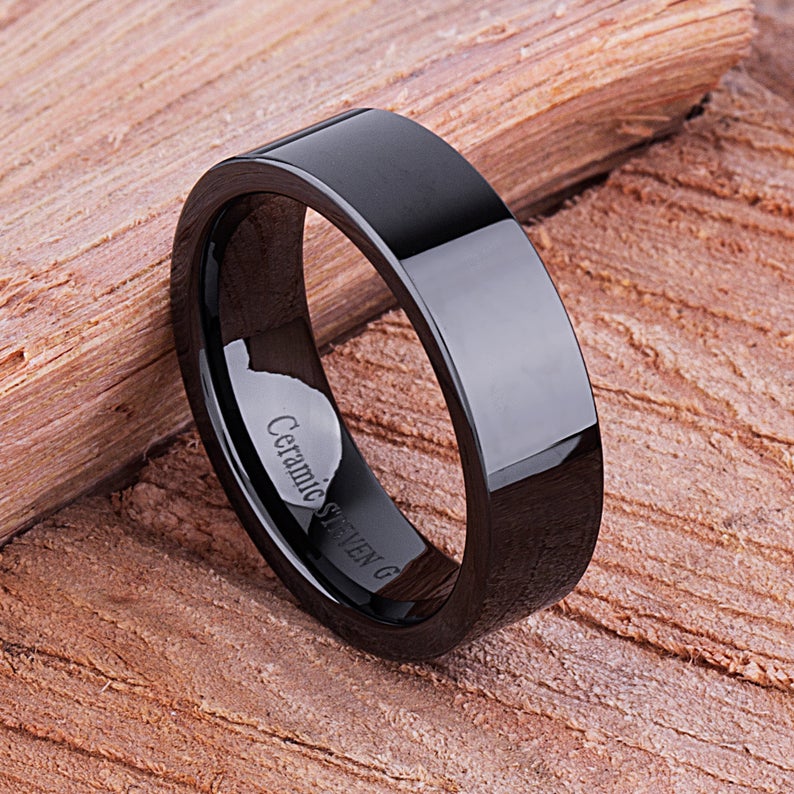 Black Ceramic Men's Wedding Band - 7mm Width CER045-7 men’s wedding ring or engagement band, promise ring or anniversary ring gift for him - Steven G Designs