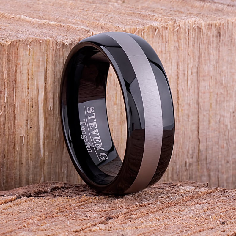 Tungsten Ring with Black Plating 8mm - TCR087 black men’s wedding or engagement band or promise ring for boyfriend