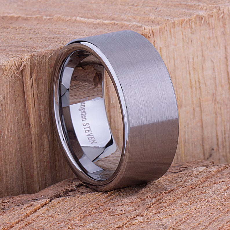 Flat Tungsten Wedding Ring 10mm - TCR063 traditional men’s wedding or engagement ring or promise band for him