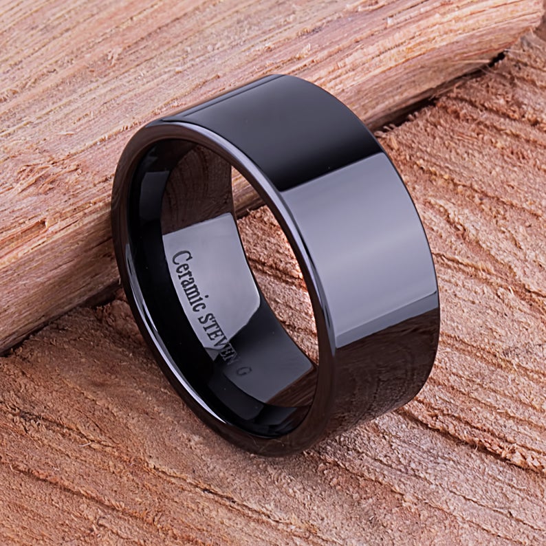 Black Ceramic Men's Wedding Ring - 10mm Width CER039-8 men’s wedding ring or engagement band, promise ring or anniversary ring gift for him - Steven G Designs