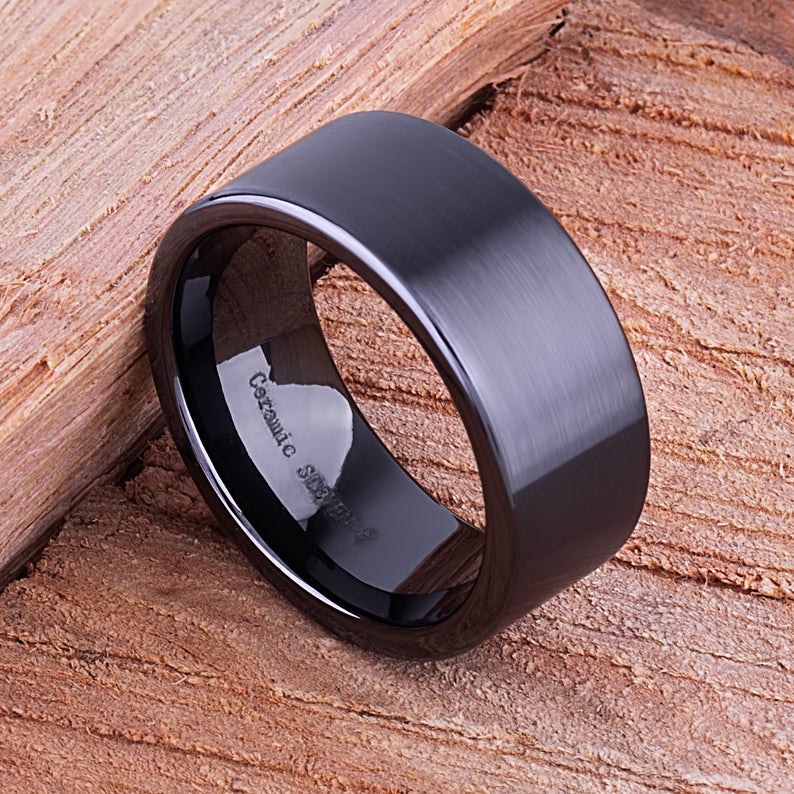 Black Men's Ceramic Wedding Ring - 10mm Width CER050-8 men’s wedding ring or engagement band, promise ring or anniversary ring gift for him - Steven G Designs