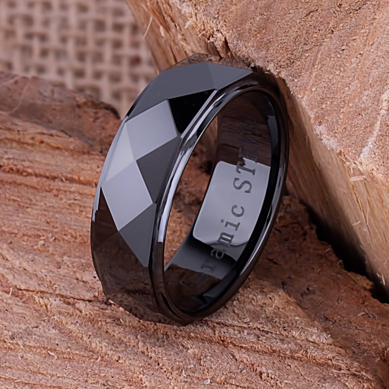 Men's Black Ceramic Wedding Ring - 8mm Width CER059-8 men’s wedding ring or engagement band, promise ring or anniversary ring gift for him - Steven G Designs