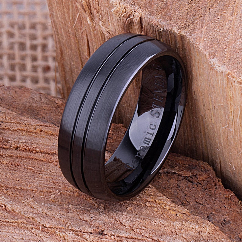 Men's Ceramic Wedding Ring - 8mm Width CER073-7 men’s wedding ring or engagement band, promise ring or anniversary ring gift for him - Steven G Designs