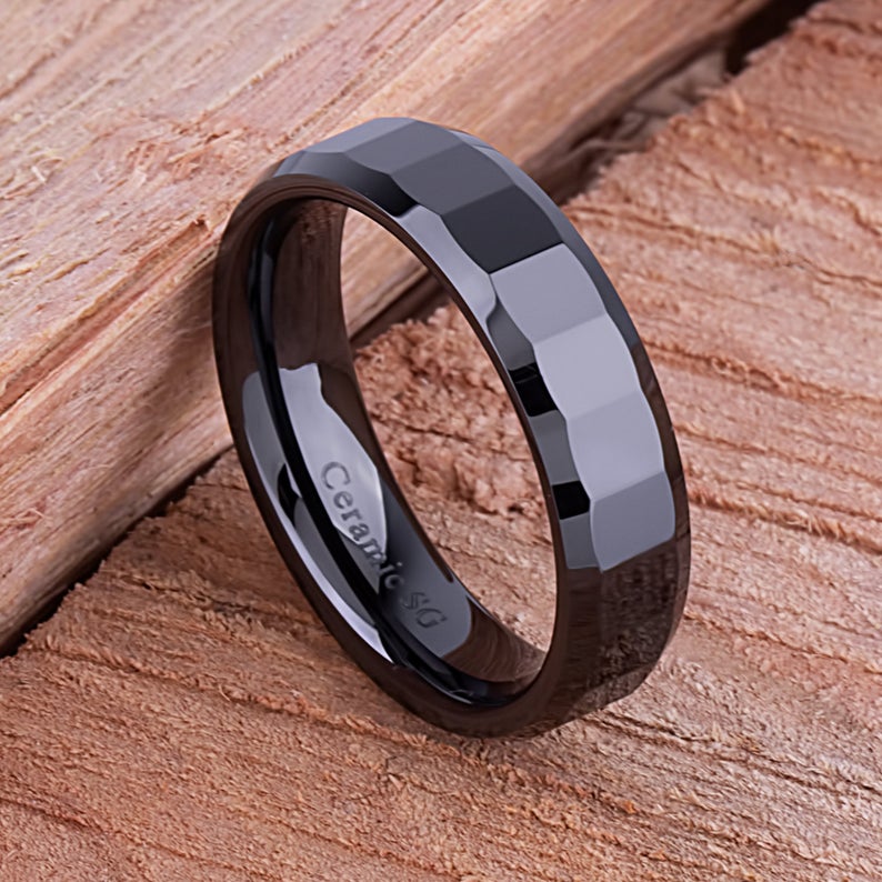 Men's Black Ceramic Engagement Ring - 6mm Width CER018-8 men’s wedding ring or engagement band, promise ring or anniversary ring gift for him - Steven G Designs