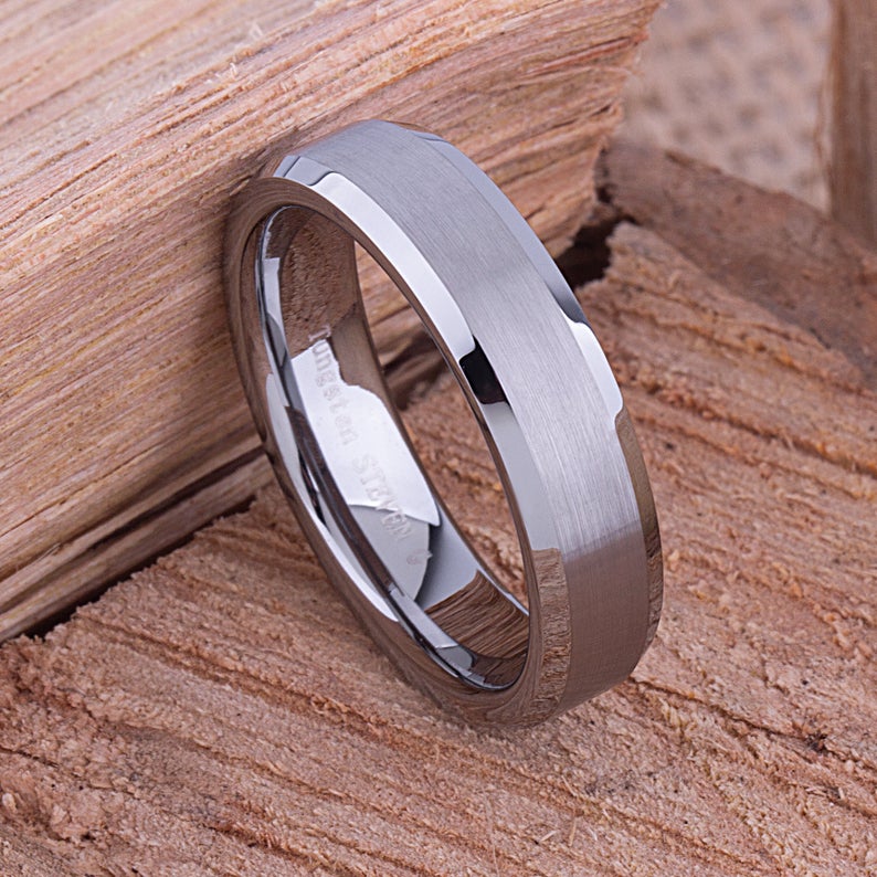 Tungsten Mens Wedding Ring 6mm - TCR005 traditional engagement band with brushed surface Steven G Designs Ltd