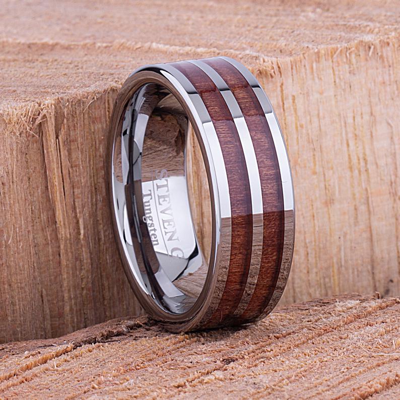 Tungsten Ring with Koa Wood 8mm - TCR092 wood engagement band or wedding ring or promise band for boyfriend