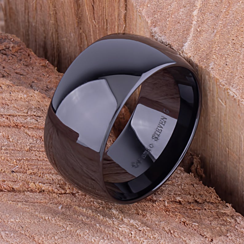 Men's Black Ceramic Wedding Ring - 12mm Width CER024-7 men’s wedding ring or engagement band, promise ring or anniversary ring gift for him - Steven G Designs