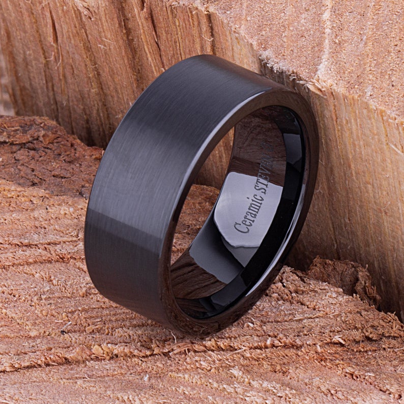 Ceramic Men's Traditional Wedding Ring - 9mm Width - men’s wedding ring or engagement band, promise ring or anniversary ring gift for him - Steven G Designs