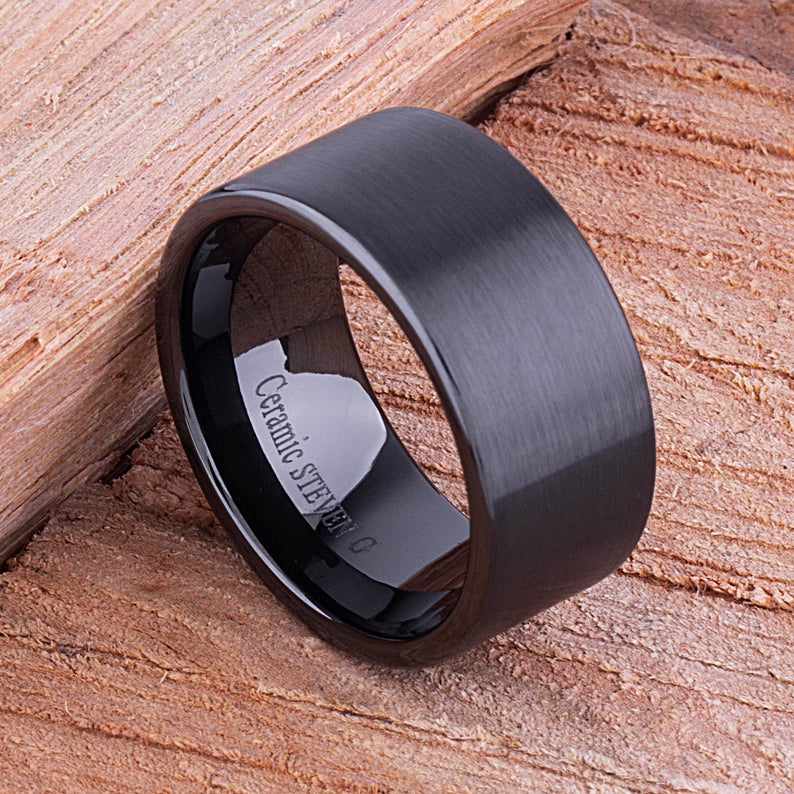  Men's Ceramic Traditional Wedding Band - 11mm Width - men’s wedding ring or engagement band, promise ring or anniversary ring gift for him