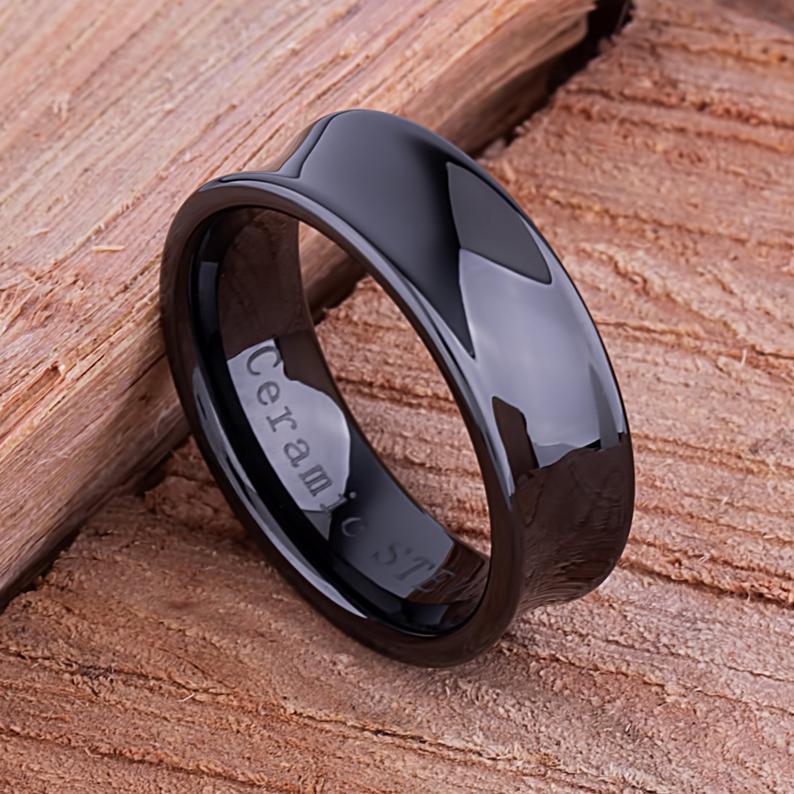 Black Ceramic Concave Wedding Ring - 8mm Width CER049-8 men’s wedding ring or engagement band, promise ring or anniversary ring gift for him - Steven G Designs