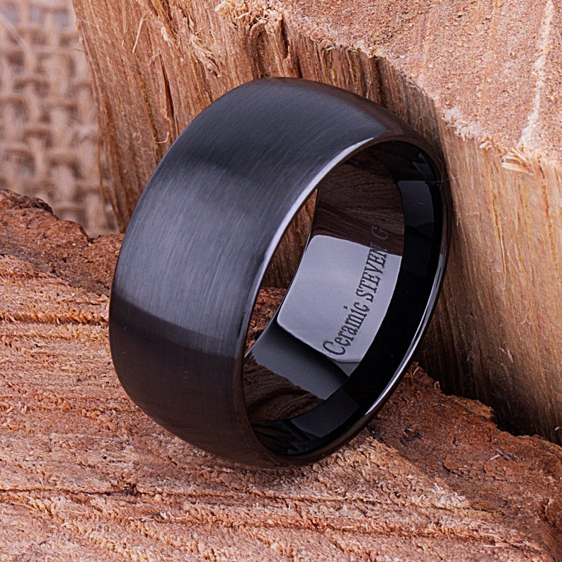 Men's Ceramic Traditional Engagement Ring - 11mm Width - men’s wedding ring or engagement band, promise ring or anniversary ring gift for him - Steven G Designs