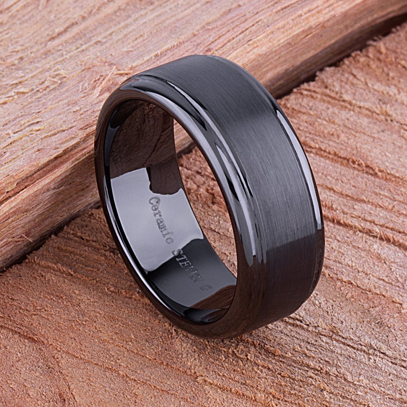 Black Men's Ceramic Wedding Ring - 9mm Width CER048-8 men’s wedding ring or engagement band, promise ring or anniversary ring gift for him - Steven G Designs