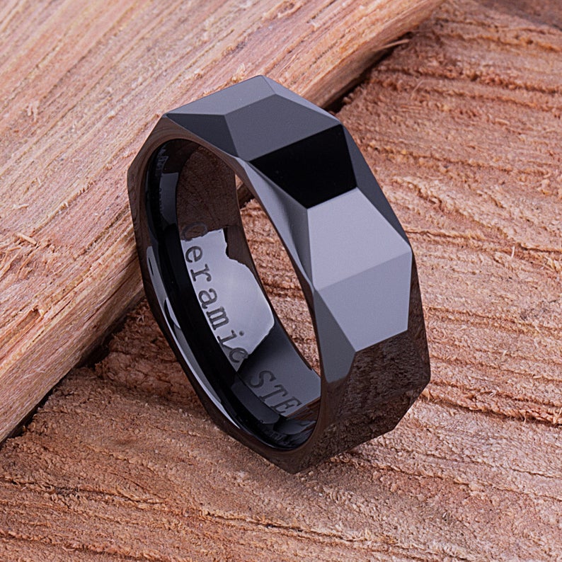 Black Men's Ceramic Wedding Ring - 8mm Width CER055-8 men’s wedding ring or engagement band, promise ring or anniversary ring gift for him - Steven G Designs