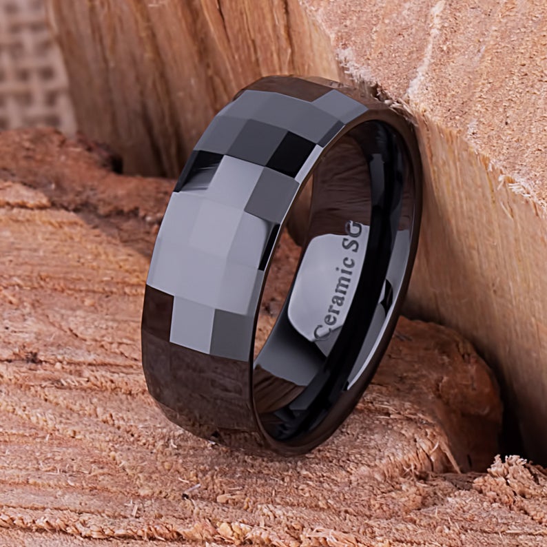 Men's Black Ceramic Wedding Ring - 8mm Width CER021-8 men’s wedding ring or engagement band, promise ring or anniversary ring gift for him - Steven G Designs