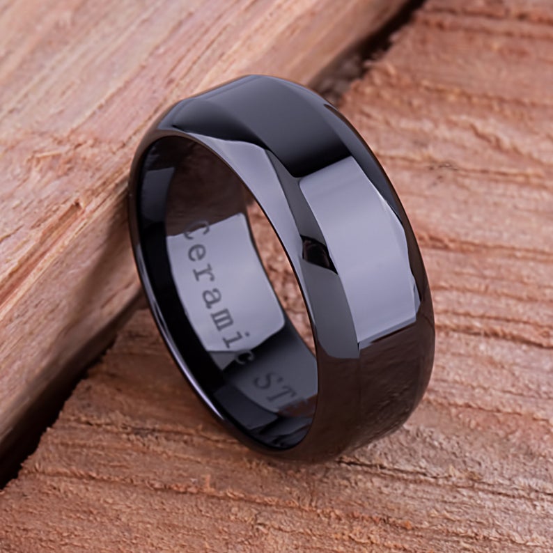 Black Ceramic Men's Engagement Band - 9mm Width CER057-8 men’s wedding ring or engagement band, promise ring or anniversary ring gift for him - Steven G Designs
