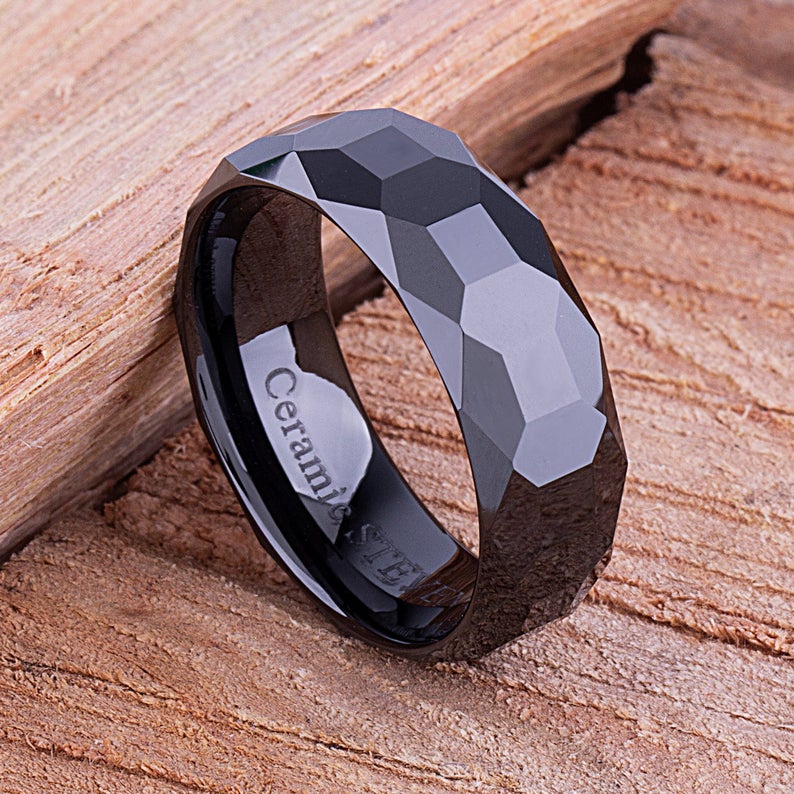 Ceramic Mens Wedding Ring - 8mm Width CER066-8 men’s wedding ring or engagement band, promise ring or anniversary ring gift for him - Steven G Designs