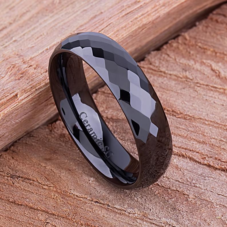 Ceramic Mens Wedding Band - 6mm Width CER030-8 men’s wedding ring or engagement band, promise ring or anniversary ring gift for him - Steven G Designs