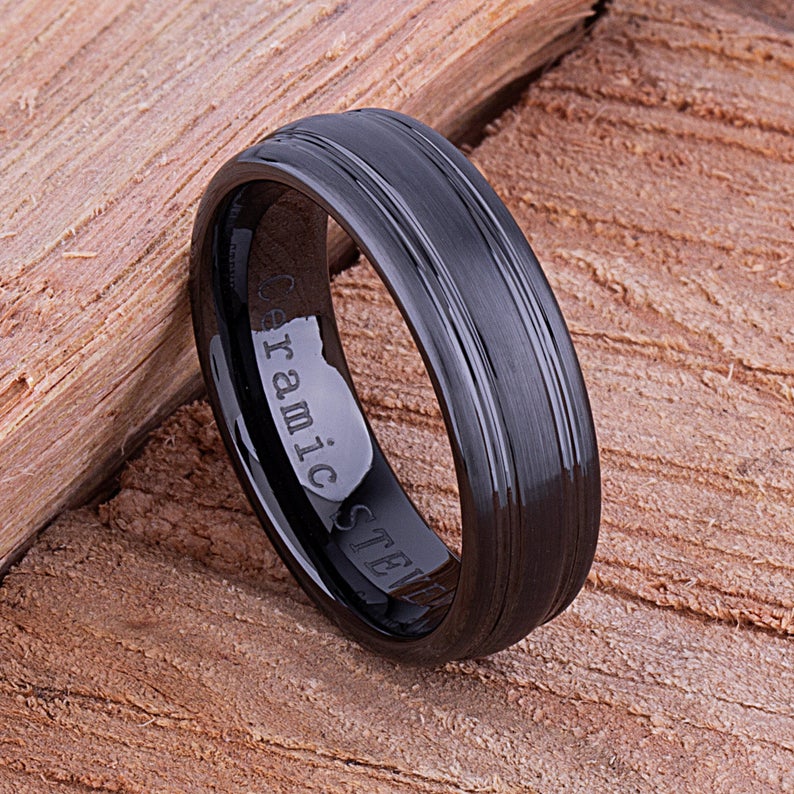 Black Ceramic Men's Promise Ring - 7mm Width CER064-8 men’s wedding ring or engagement band, promise ring or anniversary ring gift for him - Steven G Designs
