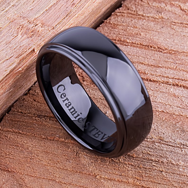 Black Ceramic Mens Wedding Ring - 8mm Width CER032-8 men’s wedding ring or engagement band, promise ring or anniversary ring gift for him - Steven G Designs