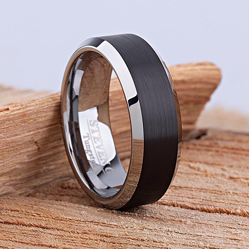 Tungsten Ring with Black Plating 8mm - TCR070 traditional black men’s wedding or engagement band or anniversary ring