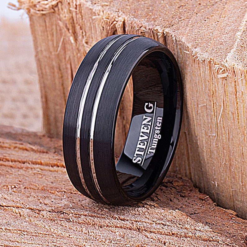 Black Tungsten Wedding Band 8mm - TCR074 black men’s engagement or wedding ring or promise band for boyfriend
