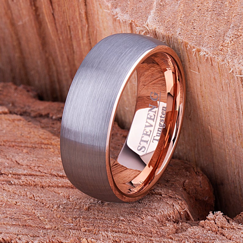 Tungsten Ring with Rose Gold 8mm - TCR069 traditional men’s engagement or wedding ring or promise band for him