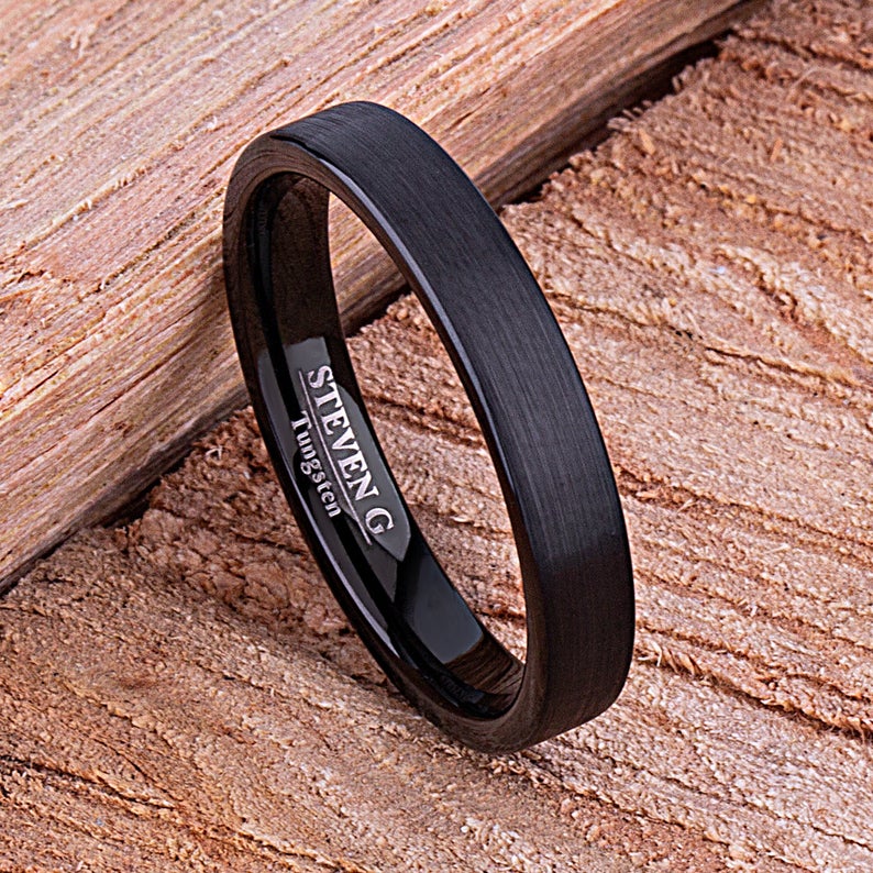 Black Tungsten Ring 4mm - TCR131 black men’s wedding or engagement band or promise ring for boyfriend