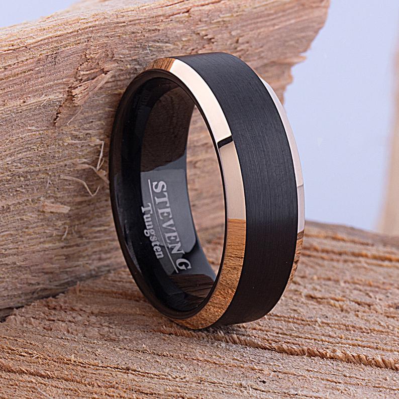 Black and Gold Tungsten Ring 8mm - TCR079 black and yellow gold men’s engagement or wedding ring or anniversary band